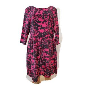 RAJU 100% SILK WOMEN'S HOT PINK  FLORAL 3/4 SLEEVE DRESS SIZE S #218